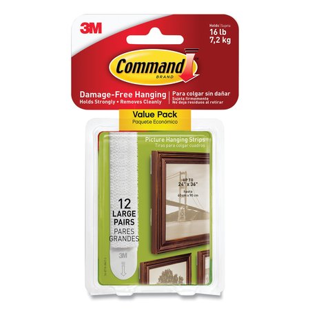 Command Picture Hanging Strips, Large, Removable, Holds Up to 4 lbs per Pair, 0.75 x 3.65, White, Pair, 12PK 17206-12ES